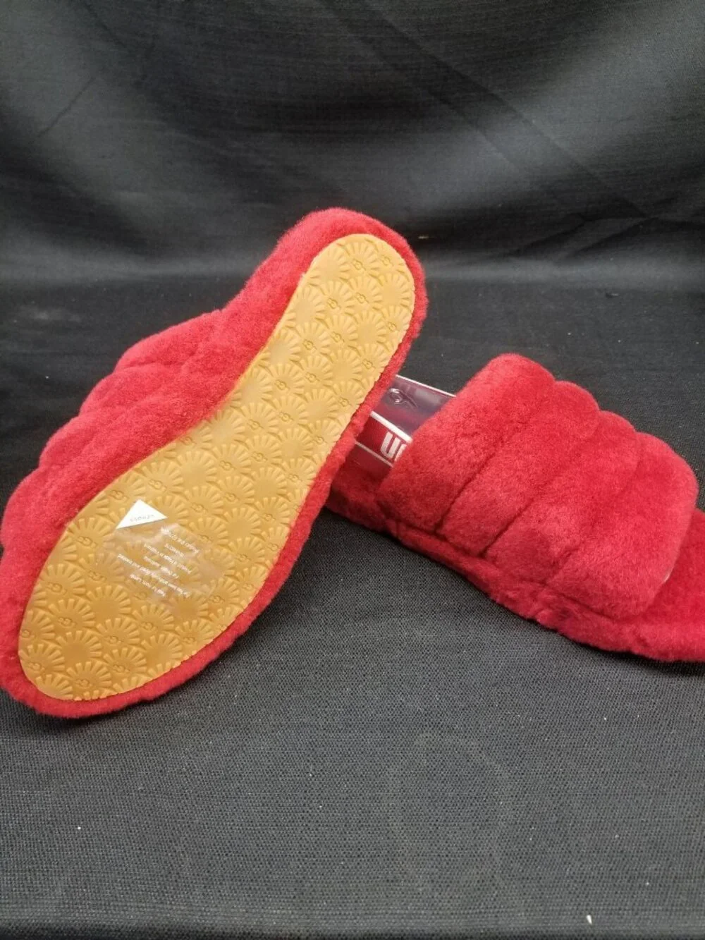 UGG Girls K Fluff Yeah Slippers Slides Soft Ribbon Red Size 6 NEW IN BOX!